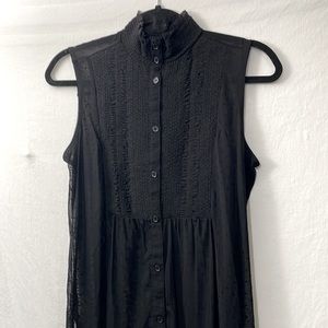 Vanessa Virginia black mock neck sheer longline blouse